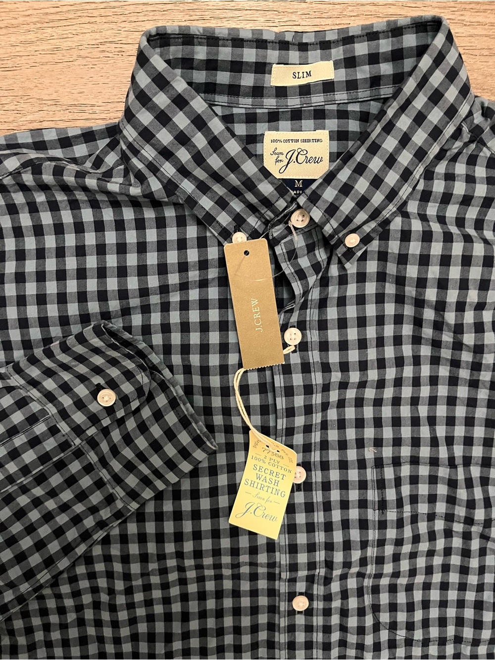 J. Crew Slim Blue Navy Gingham Button-Down Shirt Secret Wash Long Sleeve